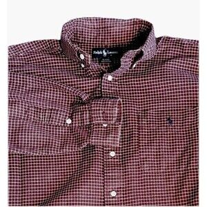 Ralph Lauren Blake Maroon Red Check Long Sleeve Button Down Shirt Men’s Large